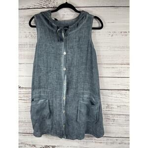 Inizio Shirt Womens Size Small Gray Linen Hooded Button Front Pockets Made Italy